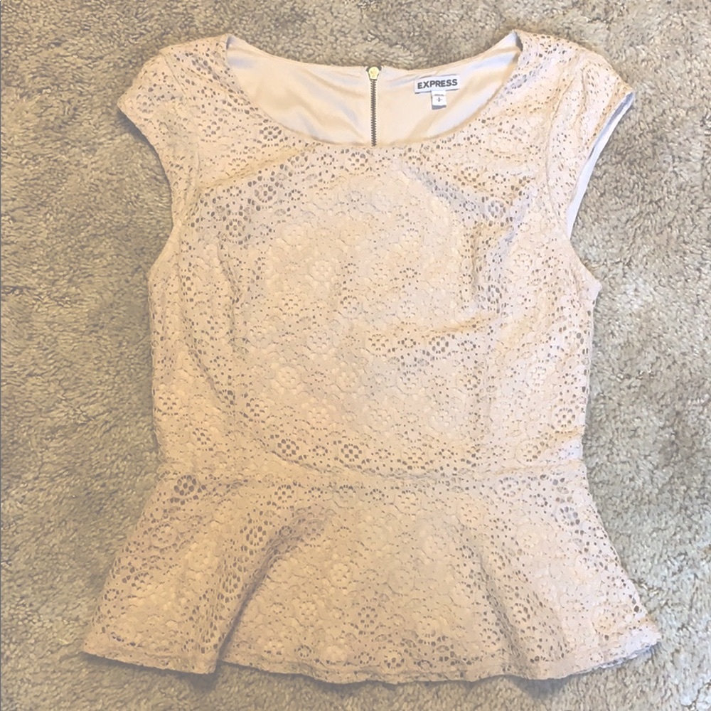 Express Peplum Zip-Back Beige Top Size S